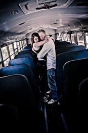 Man and woman hugging in school bus  at Brookside Gardens in Wheaton MD