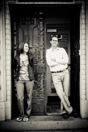 man and woman in Ellicott City in front of door