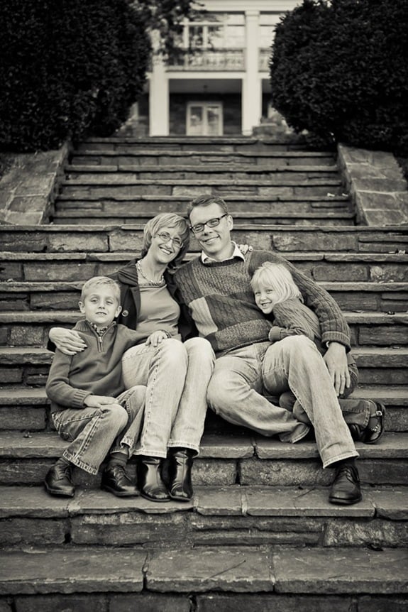 Family on stairs in front of Glenview Mansion in Rockville, MD