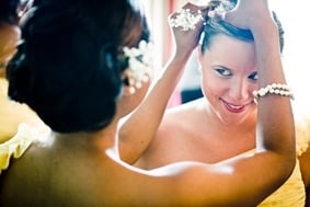 bridesmaid getting hair done