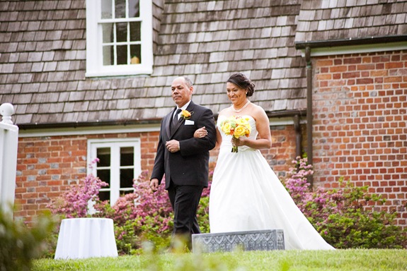 bride walking down isle at Mt. Airy Mansion in Upper Marlboro Maryland
