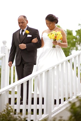 bride walking down isle at Mt. Airy Mansion in Upper Marlboro Maryland