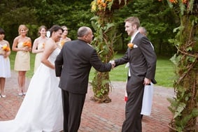 father giving bride away at Mt. Airy Mansion in Upper Marlboro Maryland