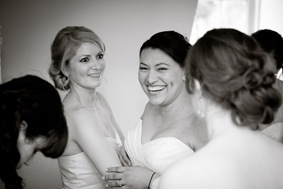 bride prepping with bridesmaids at Mt. Airy Mansion in Upper Marlboro Maryland