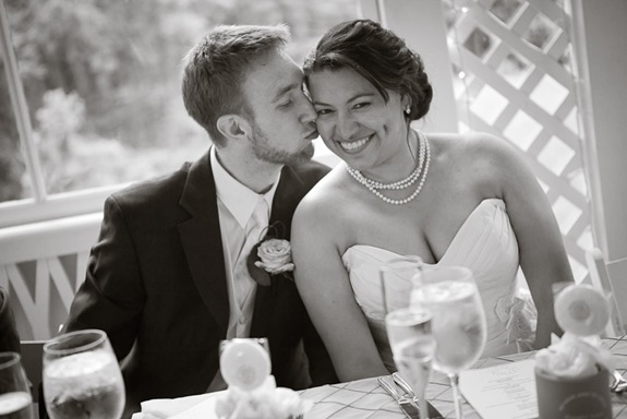 bride and groom at wedding table at Mt. Airy Mansion in Upper Marlboro Maryland