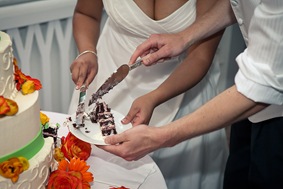 bride and groom cutting cake at Mt. Airy Mansion in Upper Marlboro Maryland