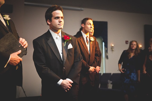 Groom watching bride walk down isle in Mechanicsville MD