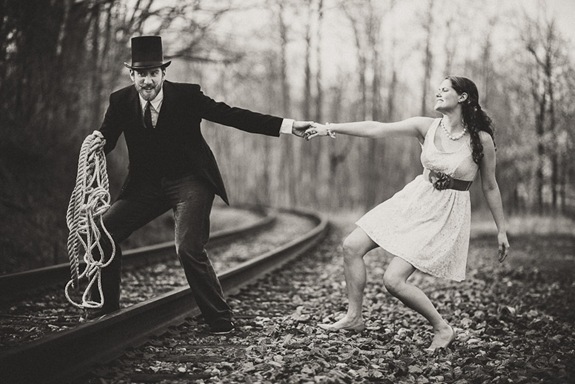 The Villain Ties the Maden to the Tracks  Engagement Session