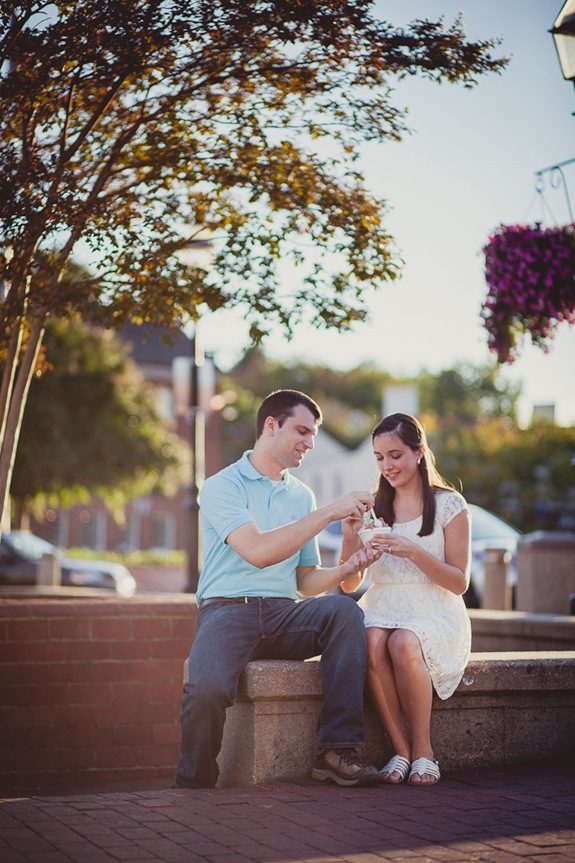 Engaged couple buying ice cream and coffee on a date