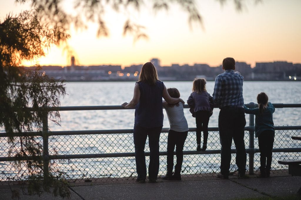 A family portrait at sunset.