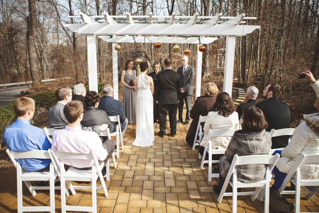 A Maryland wedding ceremony in a wooded area near Annapolis.