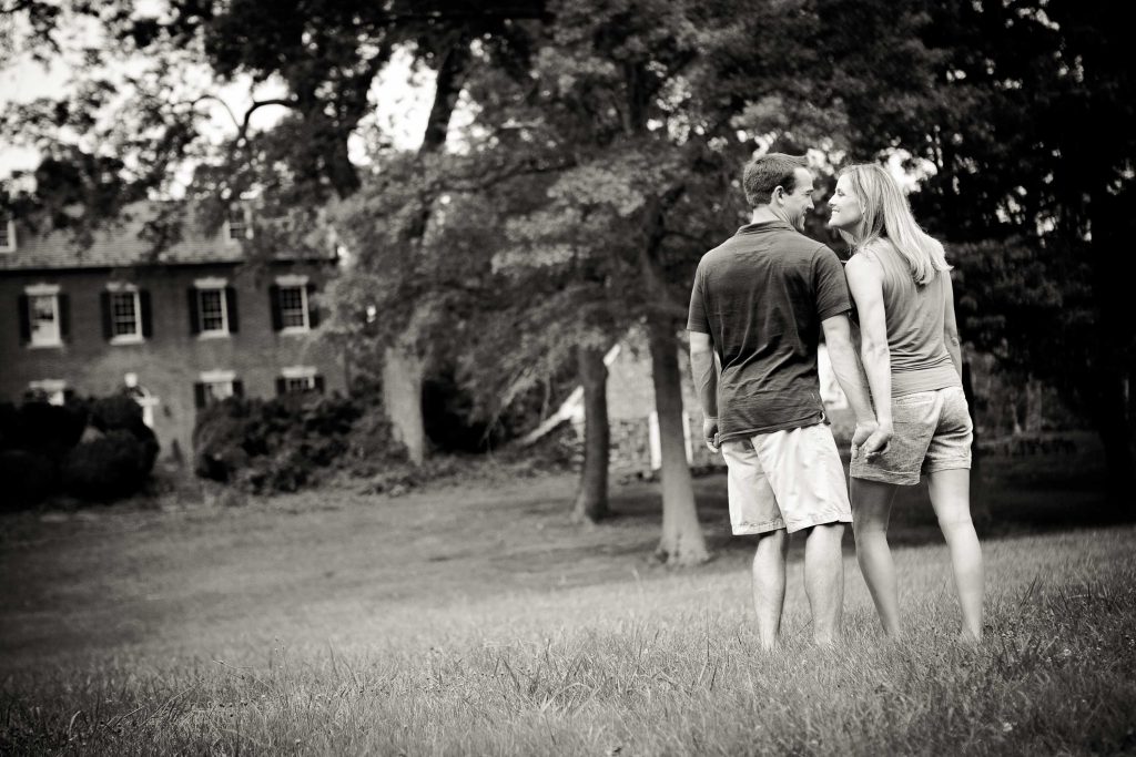 A black and white photo of a couple standing in Glenn Dale, Maryland.
