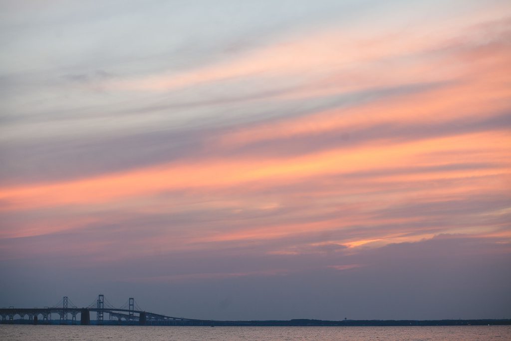 A bridge over a body of water at Terrapin Nature Park, Maryland.