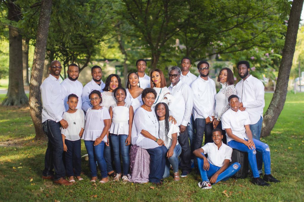 A family posing for a photo in Watkins Park, Maryland.