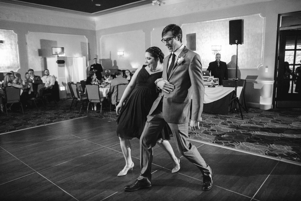A bride and groom dancing at Turf Valley Resort in Maryland.