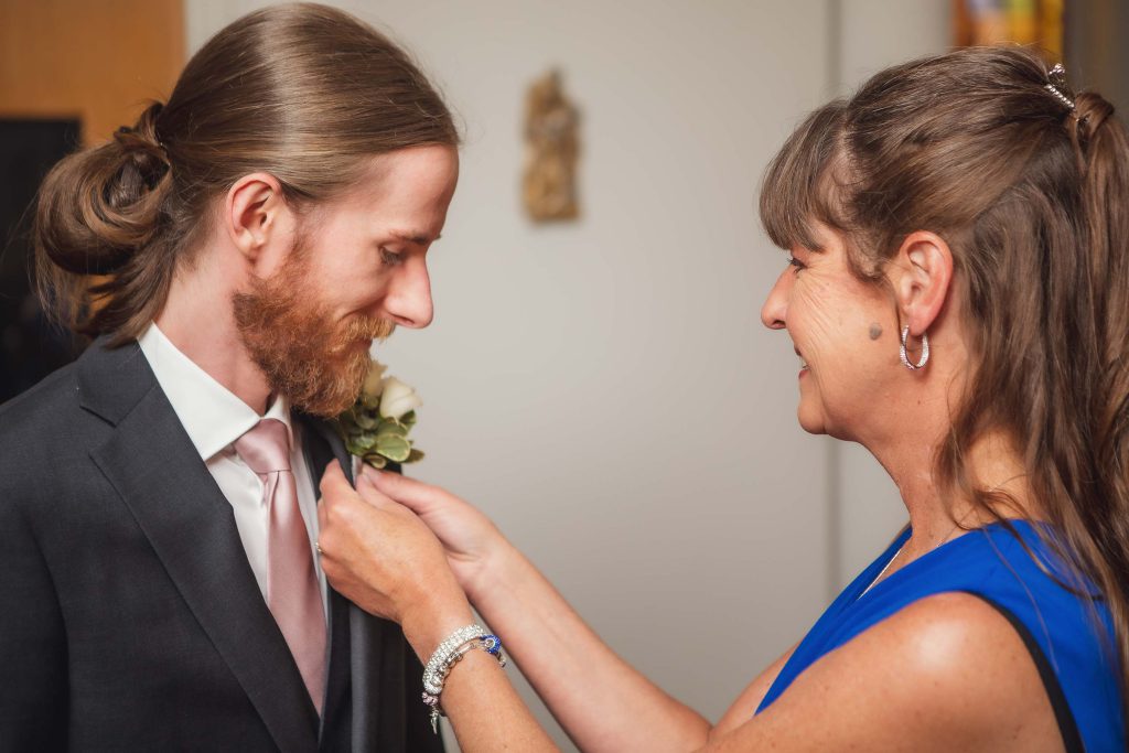 Candid wedding preparation.