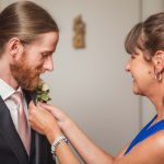 Candid wedding preparation.