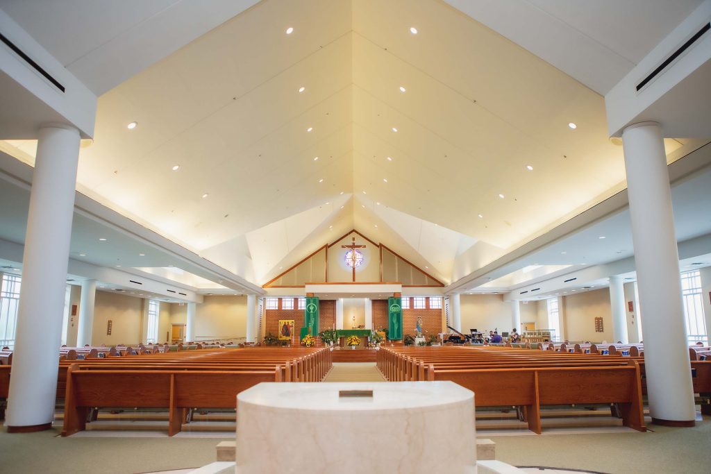 The church ceiling is white.