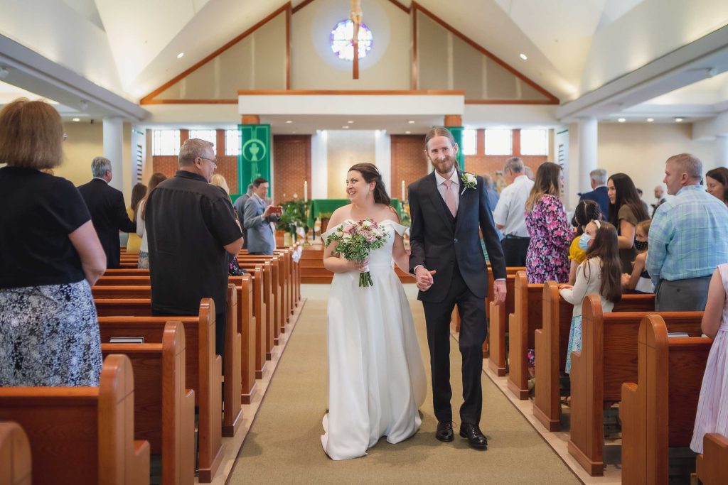 A wedding ceremony in a church.