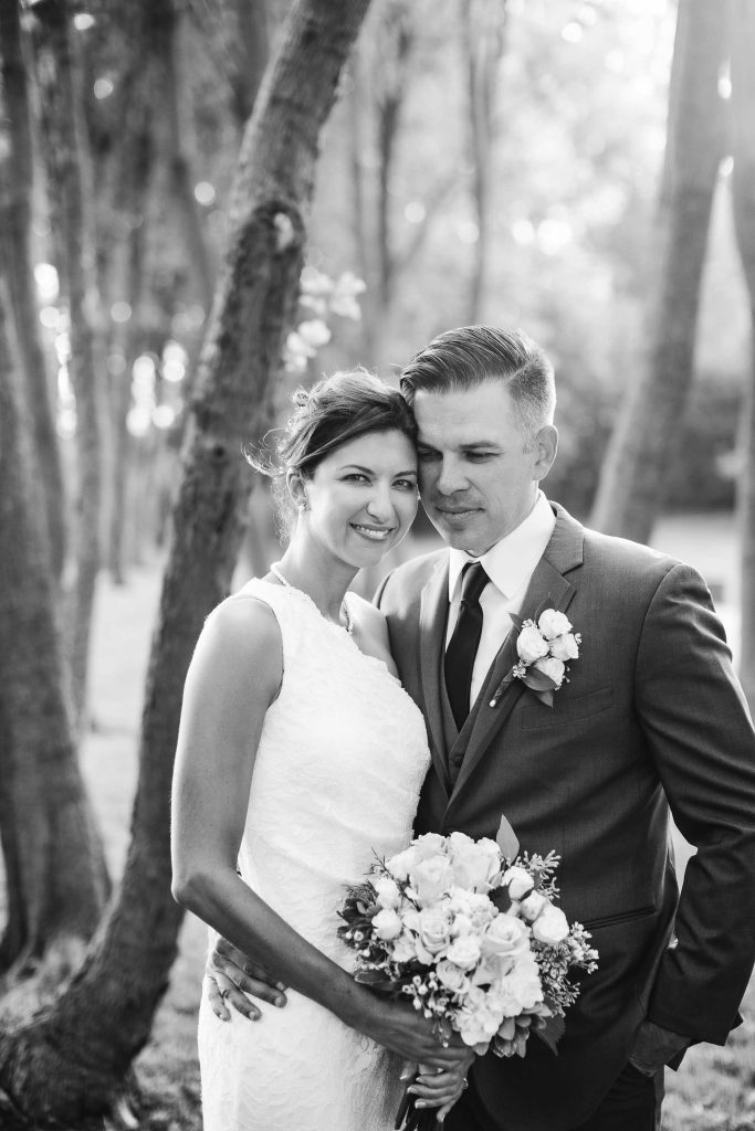 A wedding portrait in the woods.