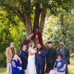 A portrait of a wedding party.