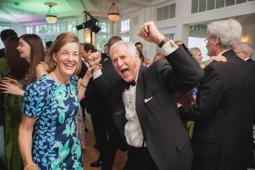 A couple dancing at a wedding reception.