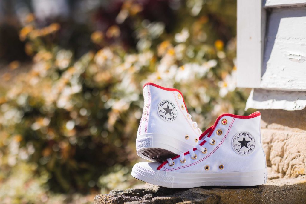 Converse Chuck Taylor All Star high top with details for a wedding.