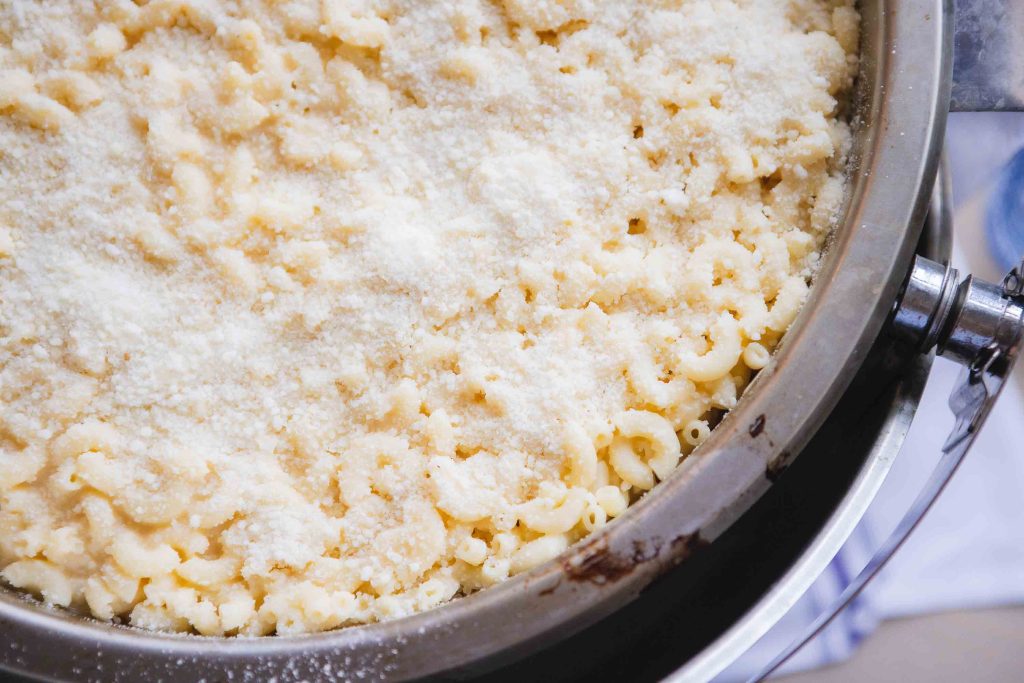 Slow cooker macaroni and cheese perfect for a birthday party.