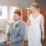 A candid moment of wedding preparation.