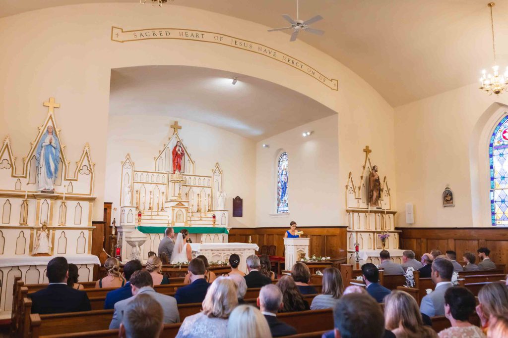 A wedding ceremony in a church.