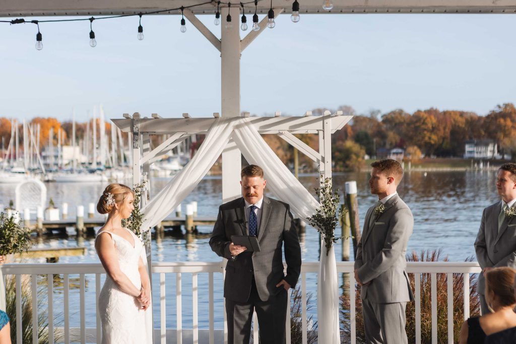 A wedding ceremony overlooking the water.