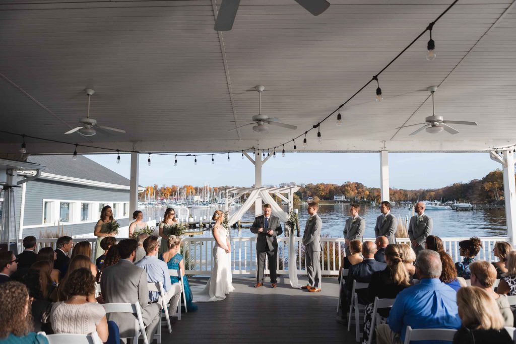 A waterfront wedding ceremony.