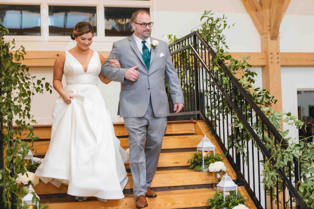 A bride and groom at their wedding reception.