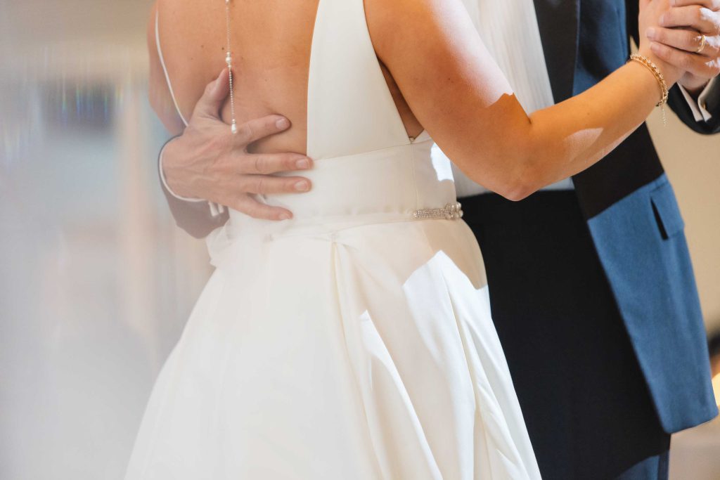 A couple dancing at their wedding reception.
