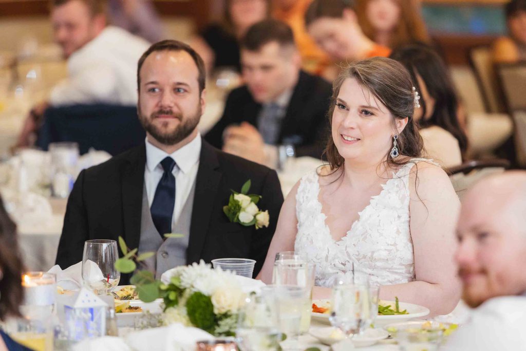 A couple at their wedding reception.
