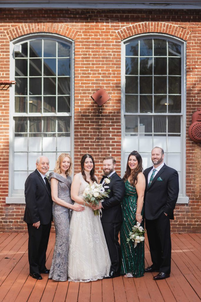 Wedding party portraits at The Great Room at Savage Mill.