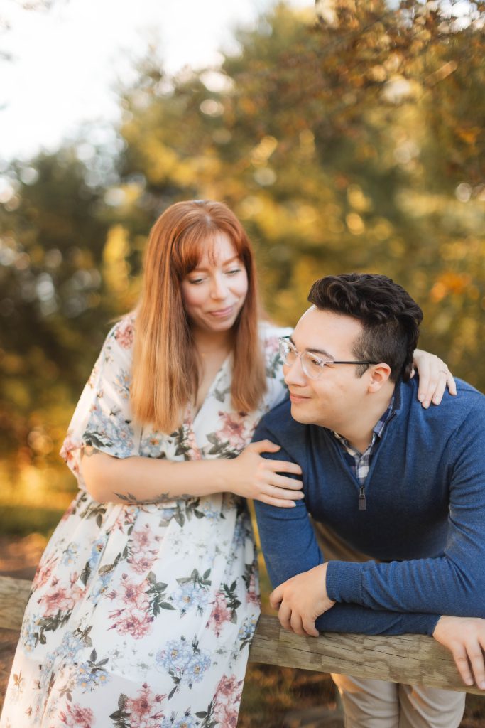 A couple having portraits taken during their engagement session at Patuxent Research Refuge.